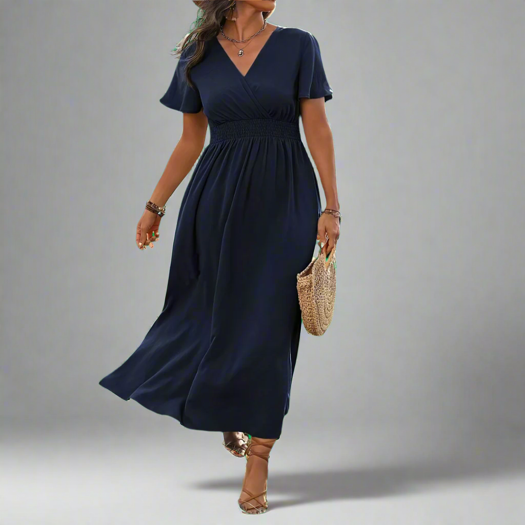 Anna Boho-Kleid aus Premium-Stoff mit elegantem V-Ausschnitt