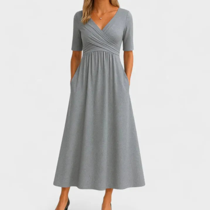 Cassandra | Damen Midikleid Mit V-Ausschnitt Und Kurzarm