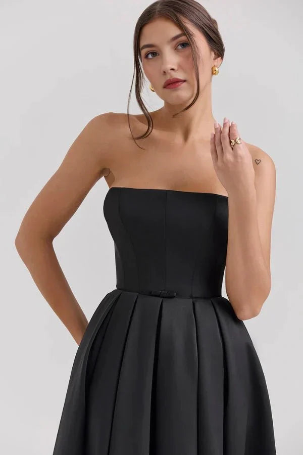 Sophie | Damen Trägerloses Plissee Midikleid
