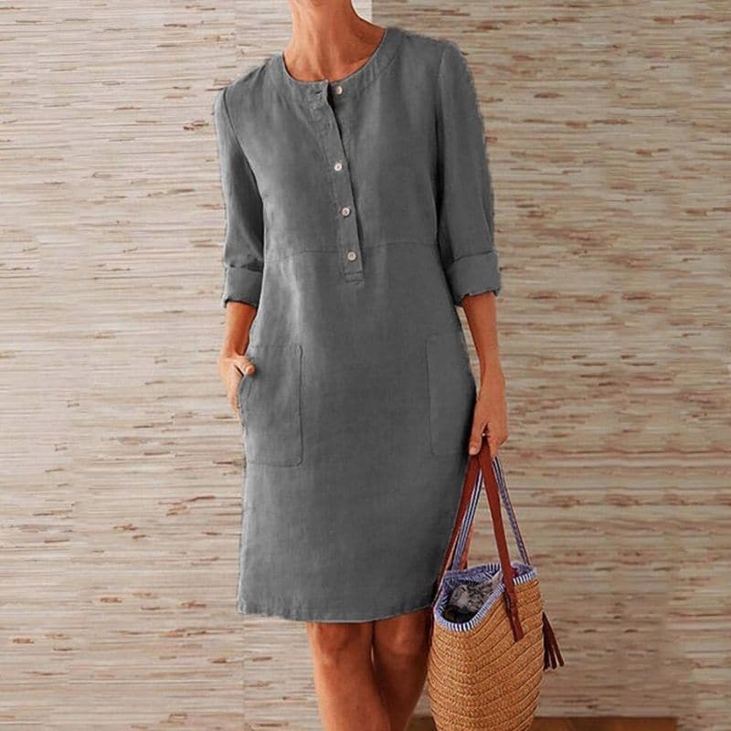 Brielle | Damen Hemdblusenkleid Mit Knopfleiste Und Seitentaschen