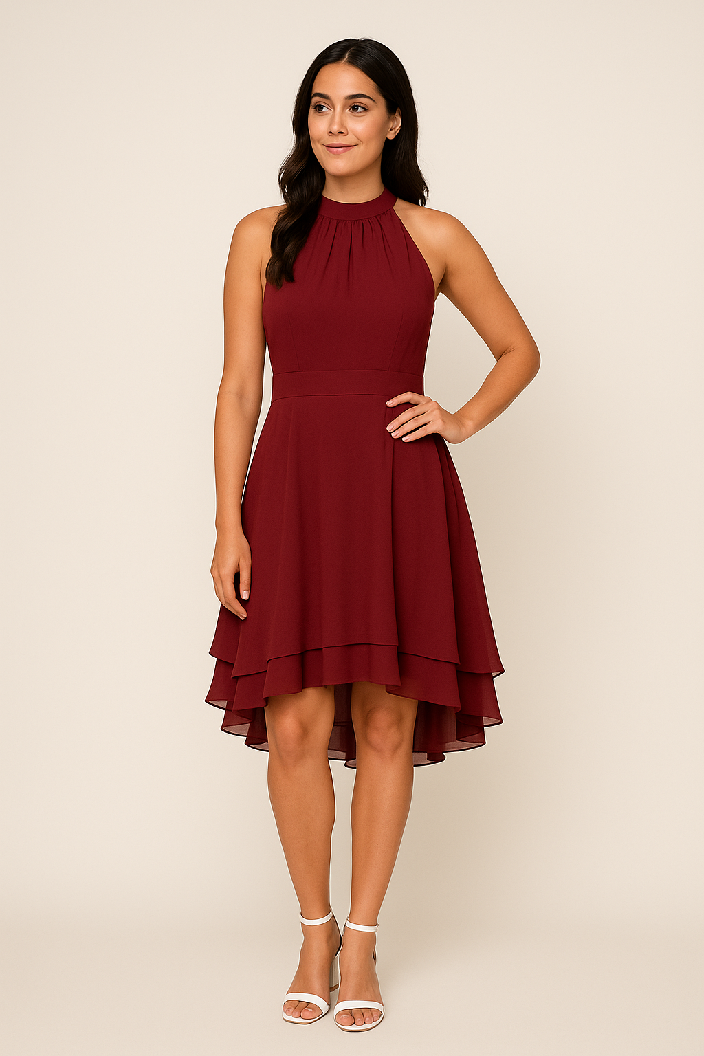 HERBERGER | Damen Neckholder Kleid mit taillierter Passform und High-Low-Rock