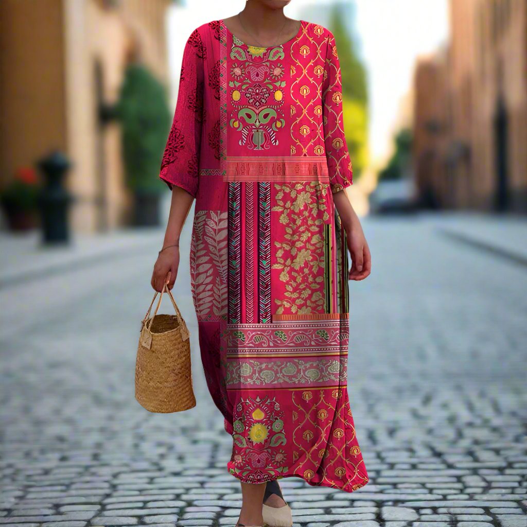 Kenzie | Damen Maxi Kleid Mit Ethnischem Boho Print