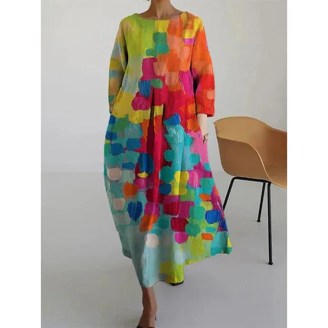 Raelynn | Damen Langes Kleid Mit Floral Print Und Rundhalsausschnitt