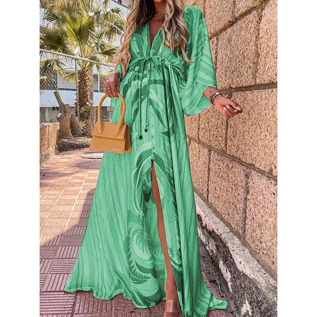 Zoe | Damen Maxi Kleid Mit Grafikprint Und V-Ausschnitt