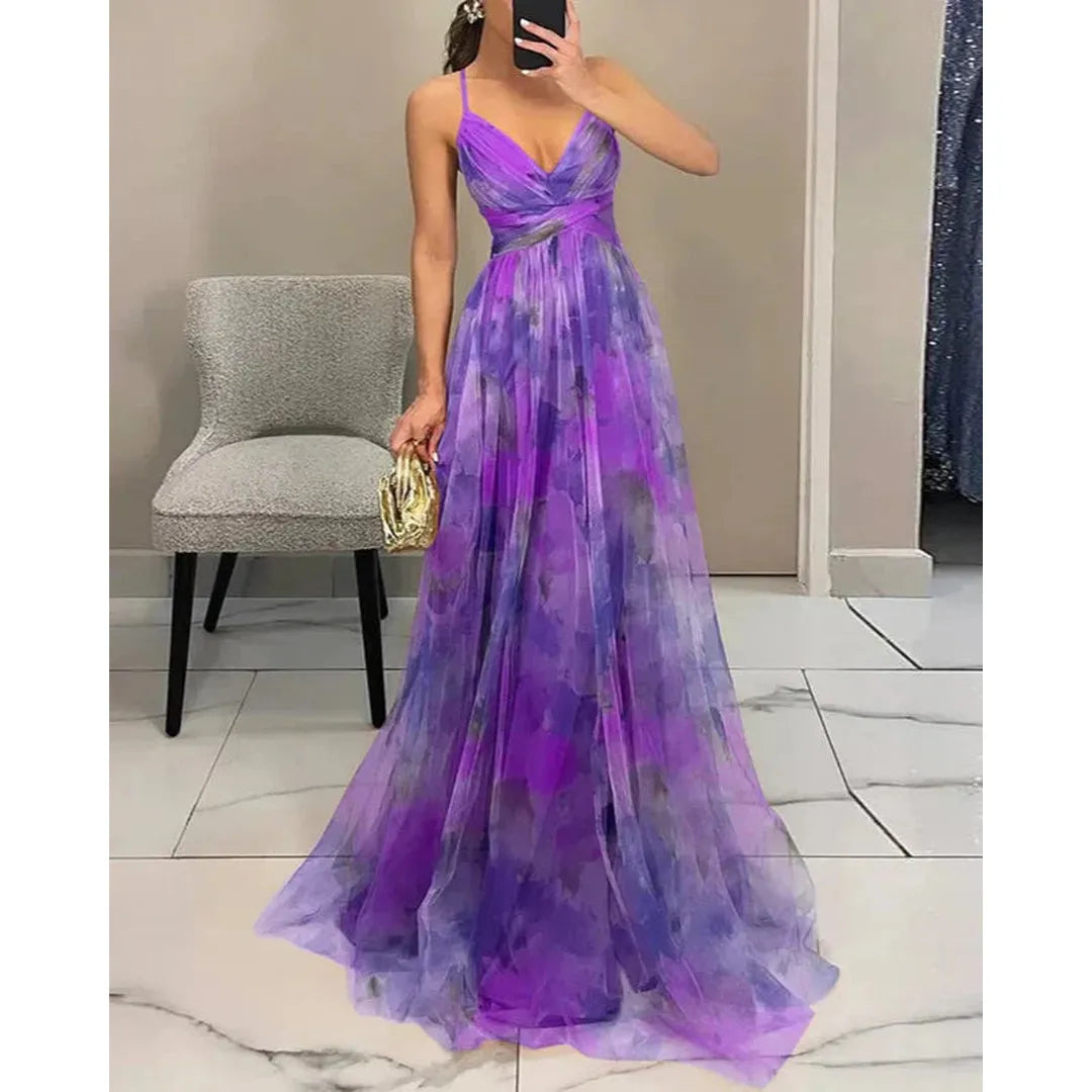Isabelle | Blumenprint Maxi Kleid Mit V-Ausschnitt Und Spaghettiträgern
