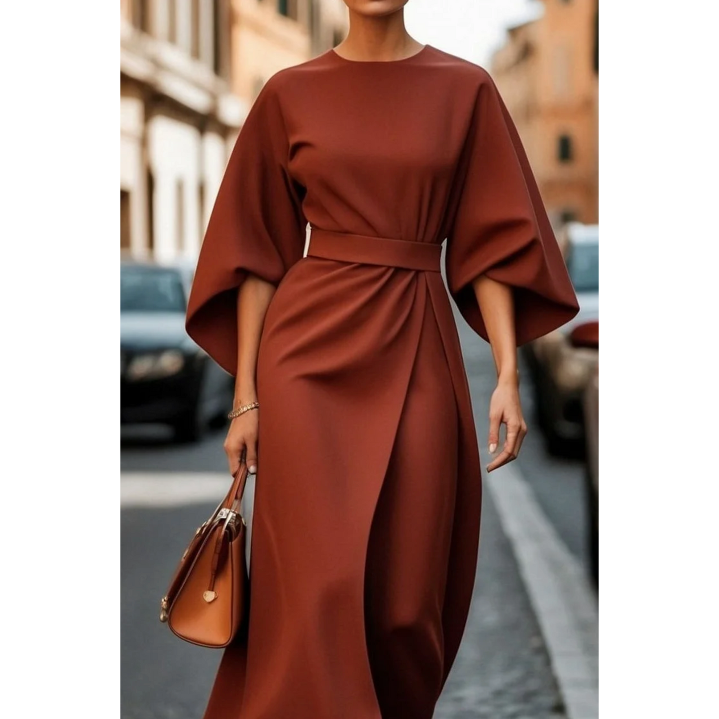 Alina | Damen Midikleid Mit Laternenärmeln
