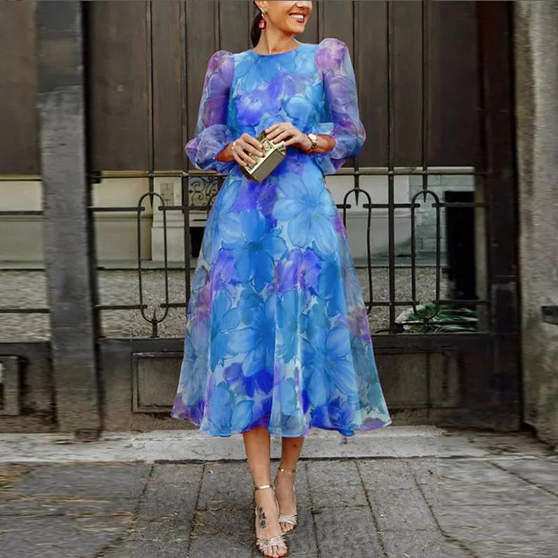 Rosalie | Damen Midikleid Mit Blumenprint Und Transparenten Langärmeln