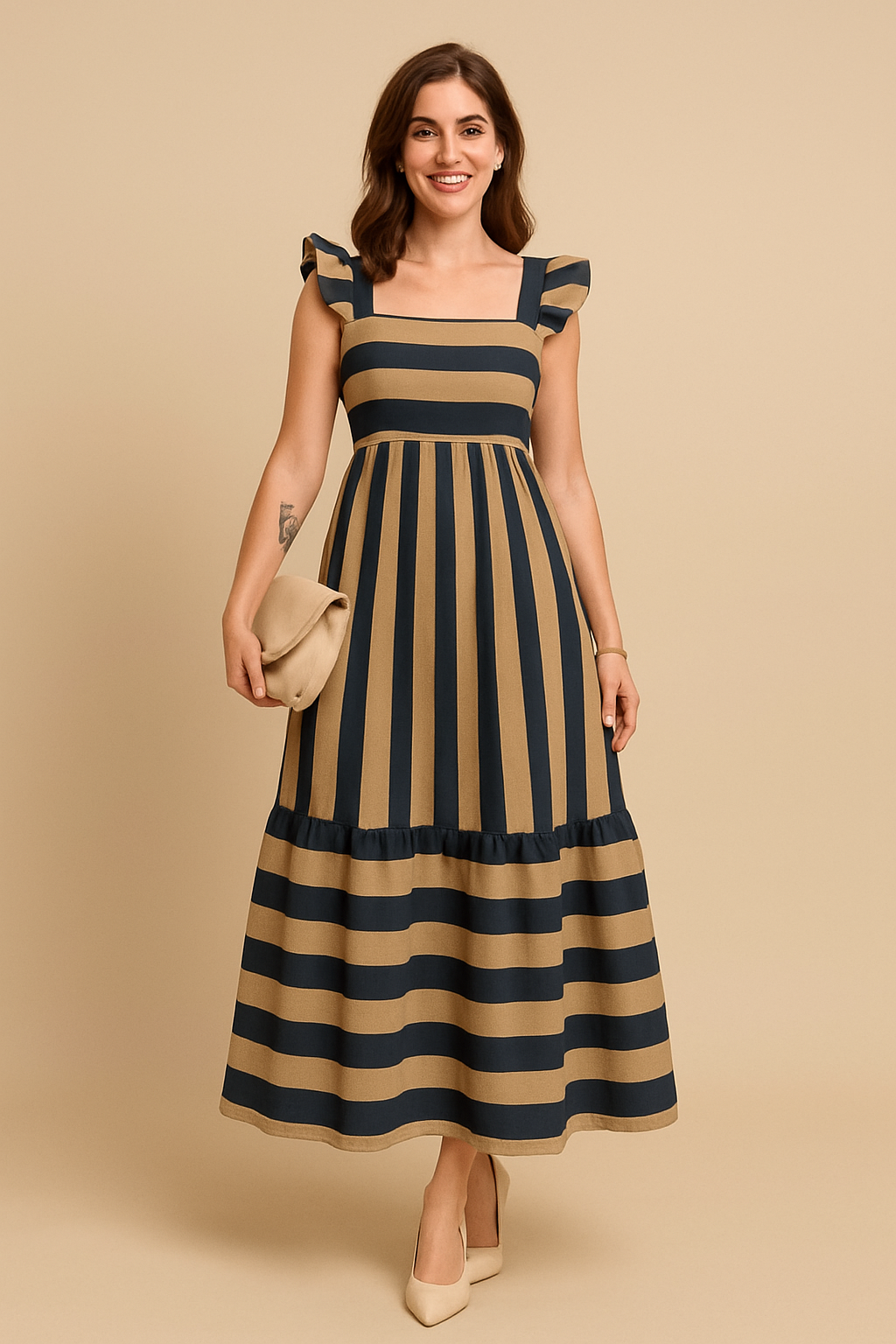 HERBERGER | Sommerliches Damen Maxikleid gestreift mit Volantträgern