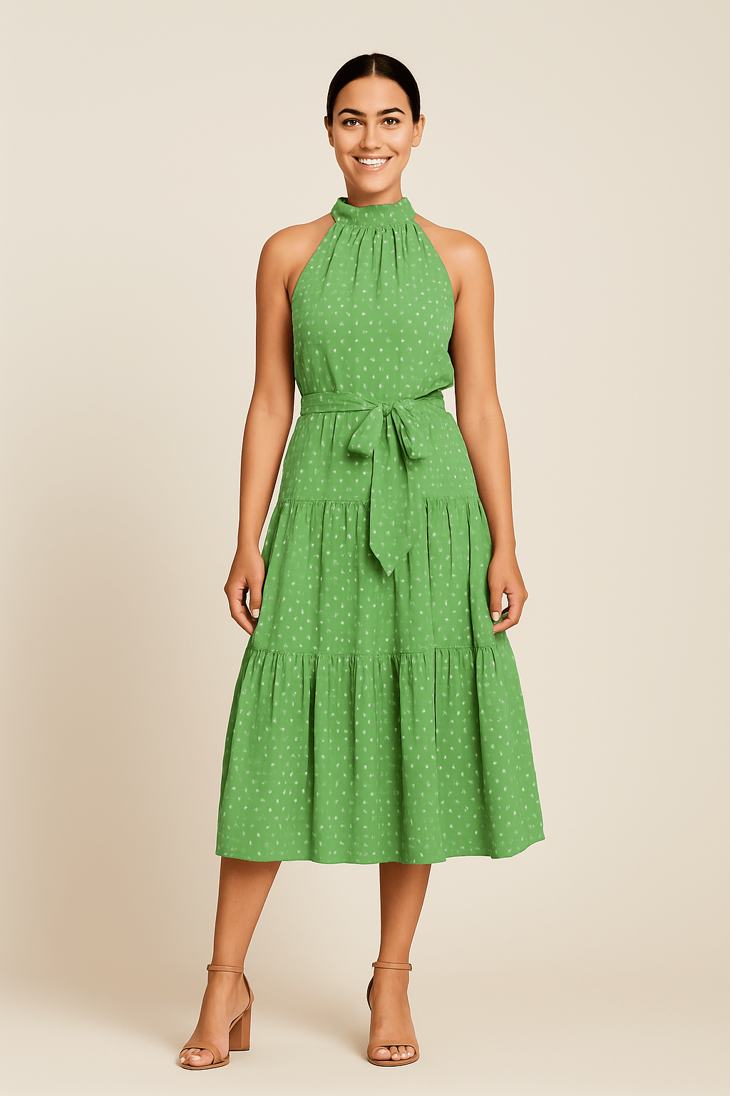 HERBERGER | Festliches, atmungsaktives Damen Maxikleid mit Punktemuster