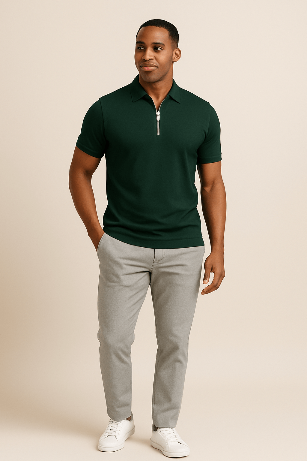 HERBERGER | Herren Sommer Poloshirt mit Reißverschluss und schmaler Passform