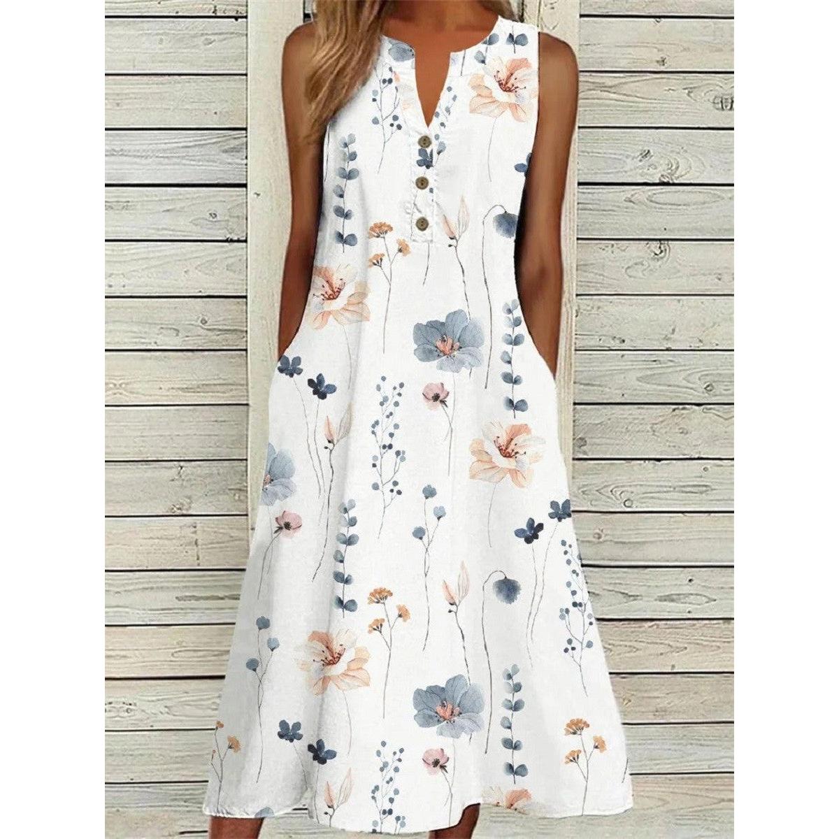 Kailani | Damen Midikleid Mit Floral Print Und Knopfdetail