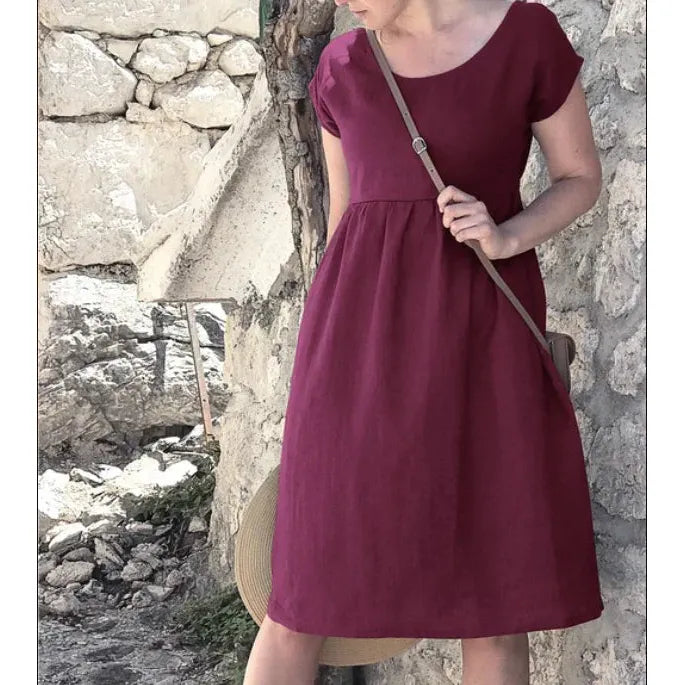Tessa | Damen Kurzarm Midi Kleid Mit Rundhalsausschnitt