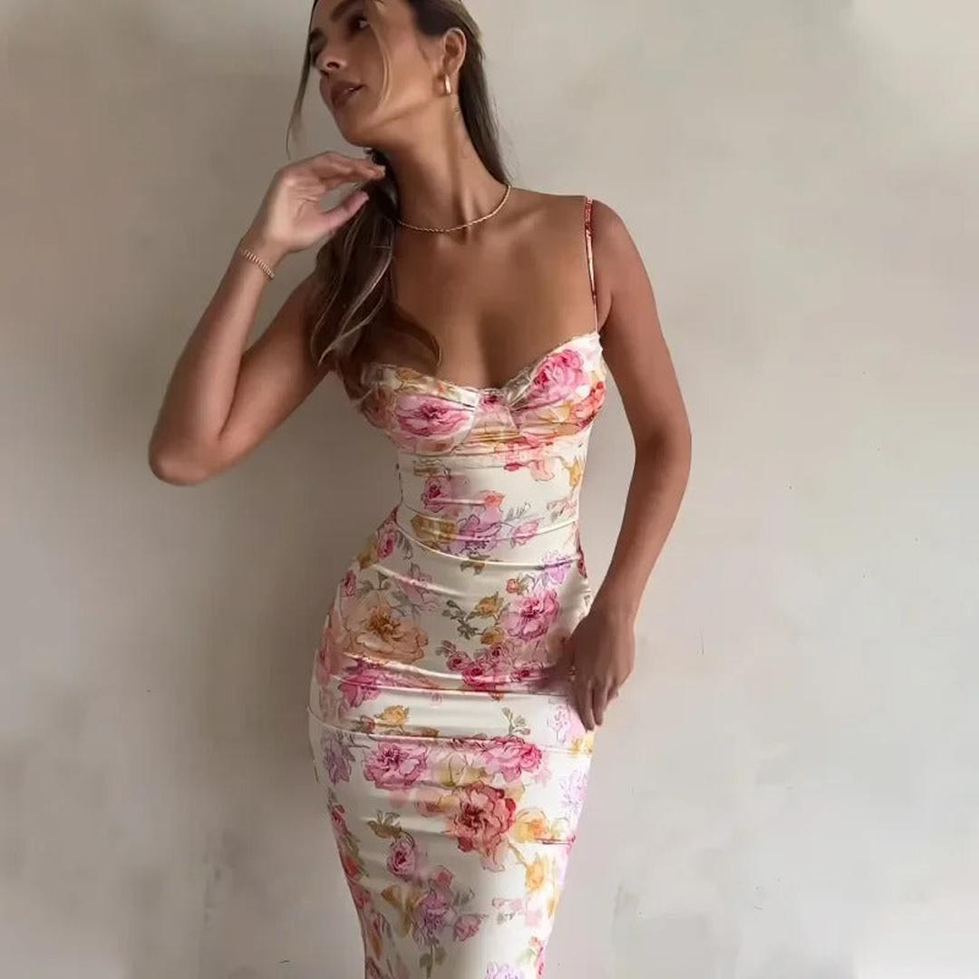Camila | Blumenprint Maxi Kleid Mit Spitzenbesatz