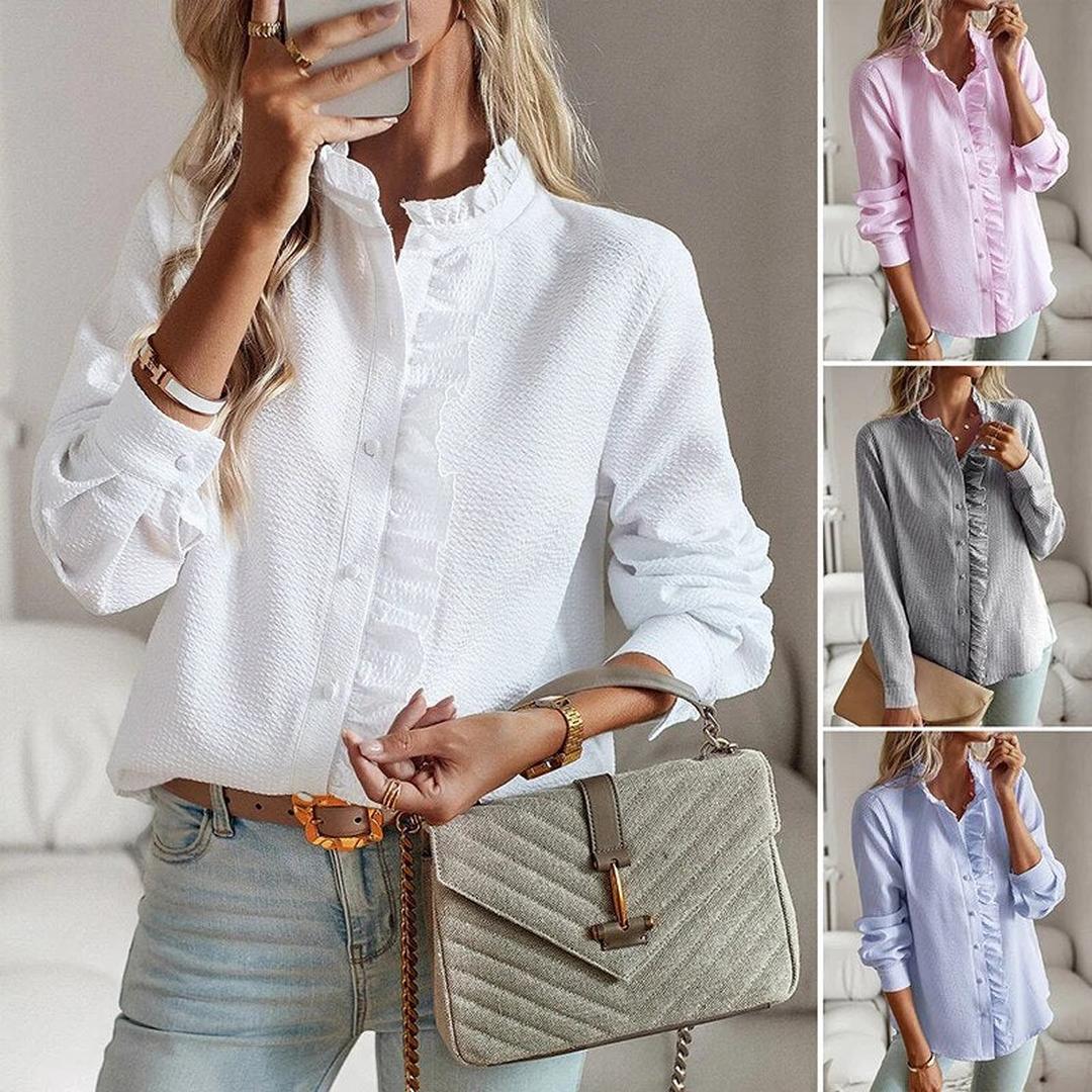 Harper | Damen Bluse Mit Knopfleiste Und Rüschenbesatz