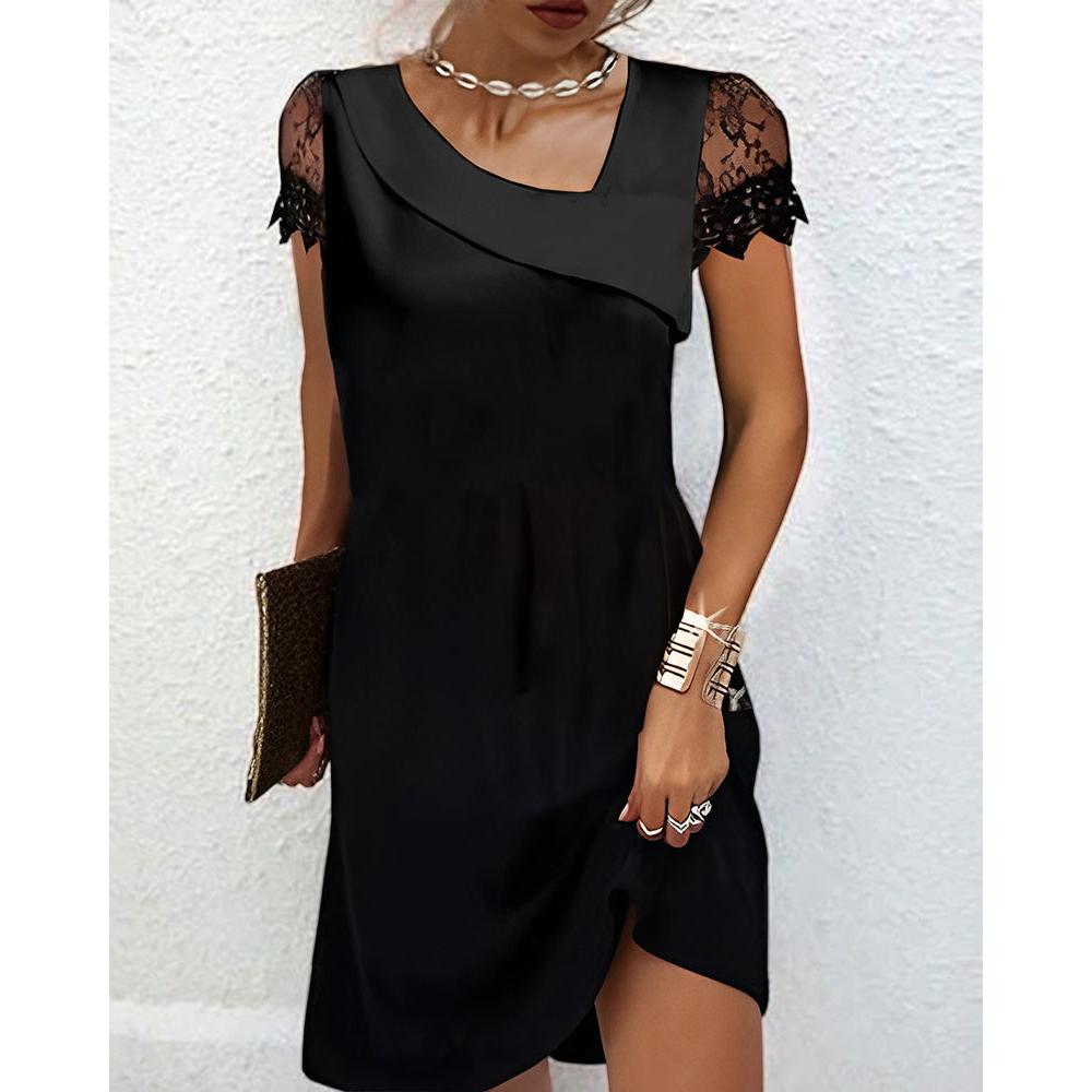 Melina | Damen Kurzarm Kleid Mit Spitzeneinsätzen