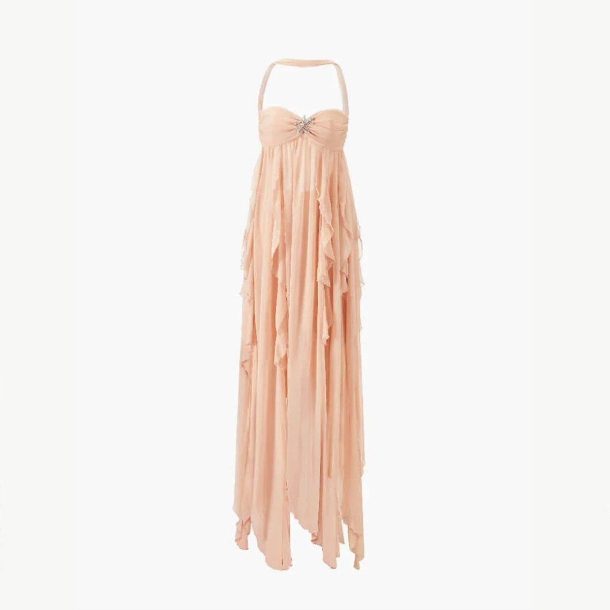 Eliza | Damen Neckholder Maxikleid Mit Lagenrock