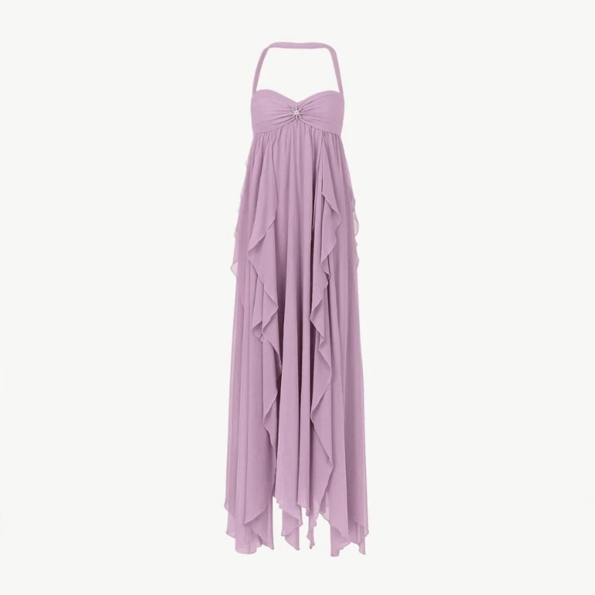 Eliza | Damen Neckholder Maxikleid Mit Lagenrock