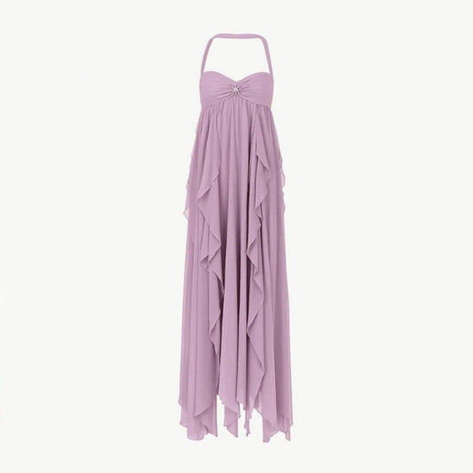 Eliza | Damen Neckholder Maxikleid Mit Lagenrock