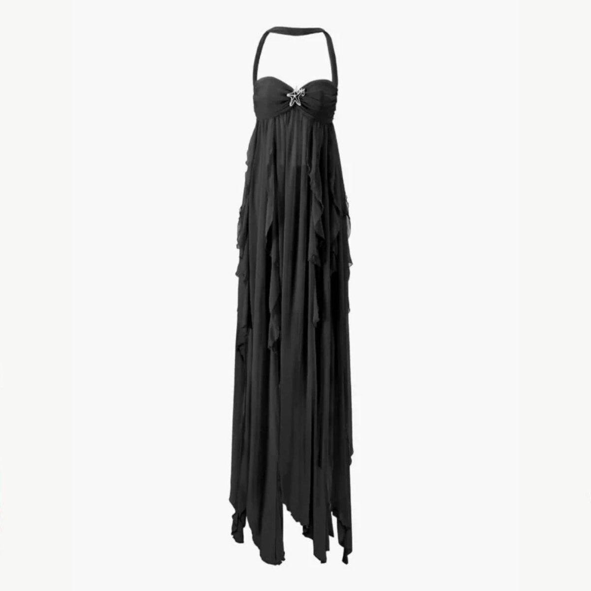 Eliza | Damen Neckholder Maxikleid Mit Lagenrock