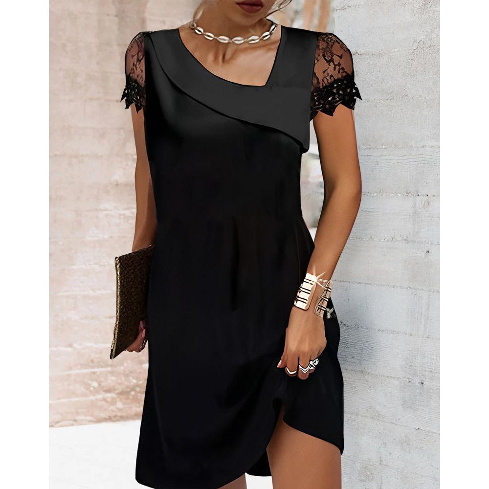 Melina | Damen Kurzarm Kleid Mit Spitzeneinsätzen