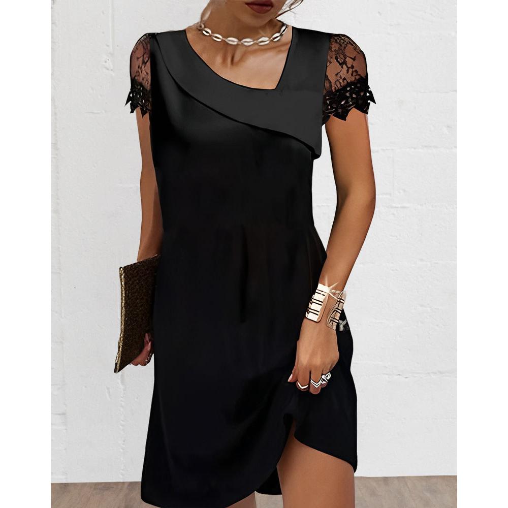 Melina | Damen Kurzarm Kleid Mit Spitzeneinsätzen