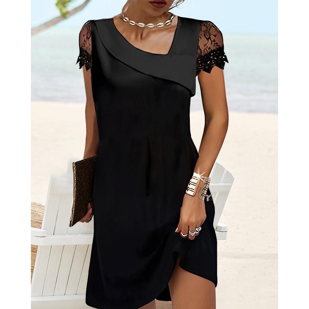 Melina | Damen Kurzarm Kleid Mit Spitzeneinsätzen