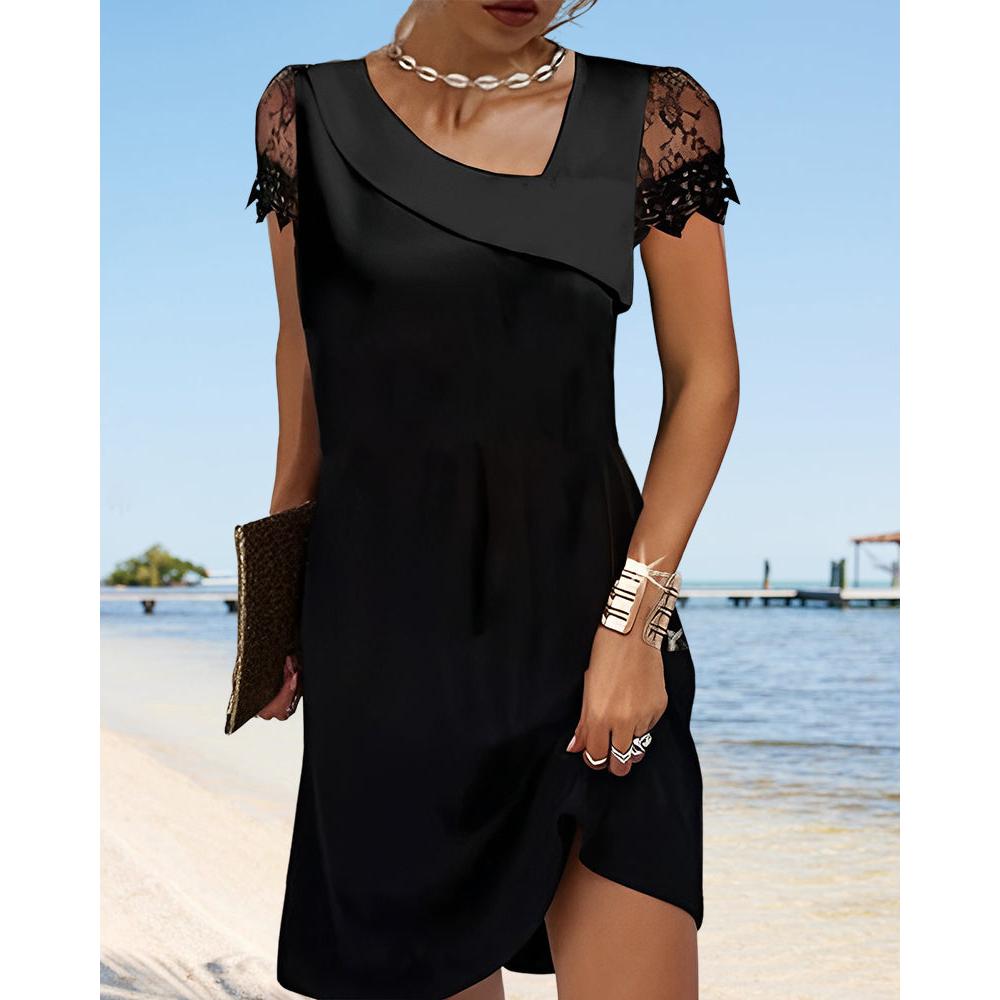 Melina | Damen Kurzarm Kleid Mit Spitzeneinsätzen