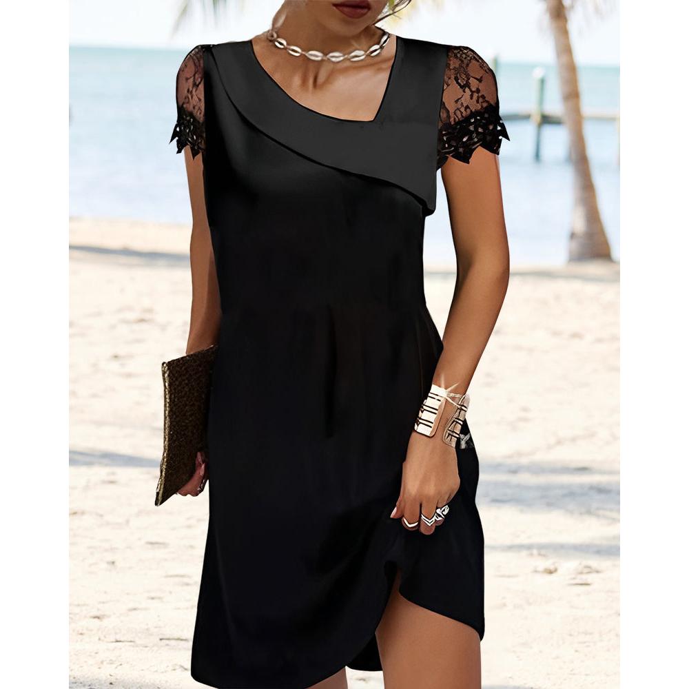 Melina | Damen Kurzarm Kleid Mit Spitzeneinsätzen