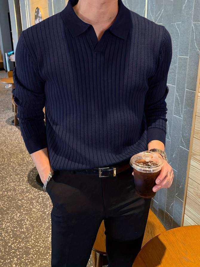 Feinblick Herren Langarm Polo-Shirt