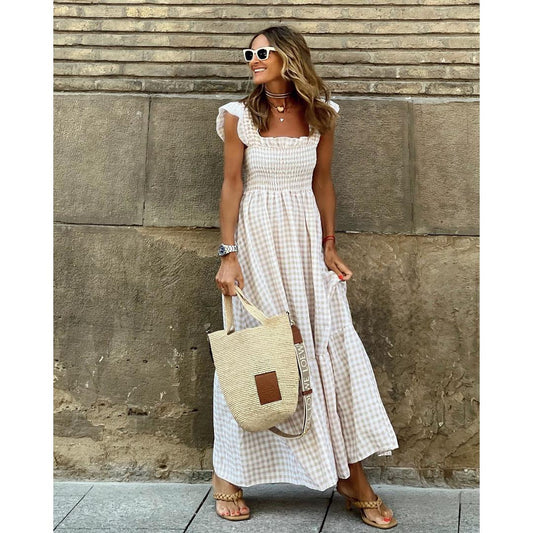 Thea | Gesmoktes Maxi Kleid Mit Flatterärmeln