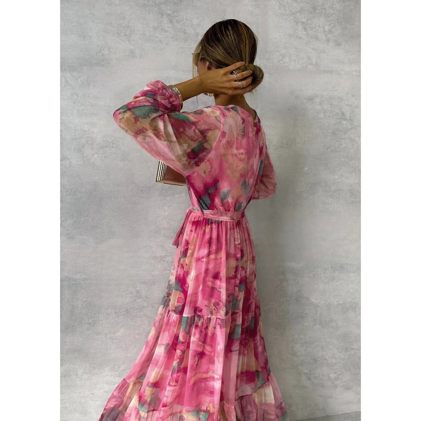 Esme | Damen Blumenprint Langarm Wickel Maxi Kleid