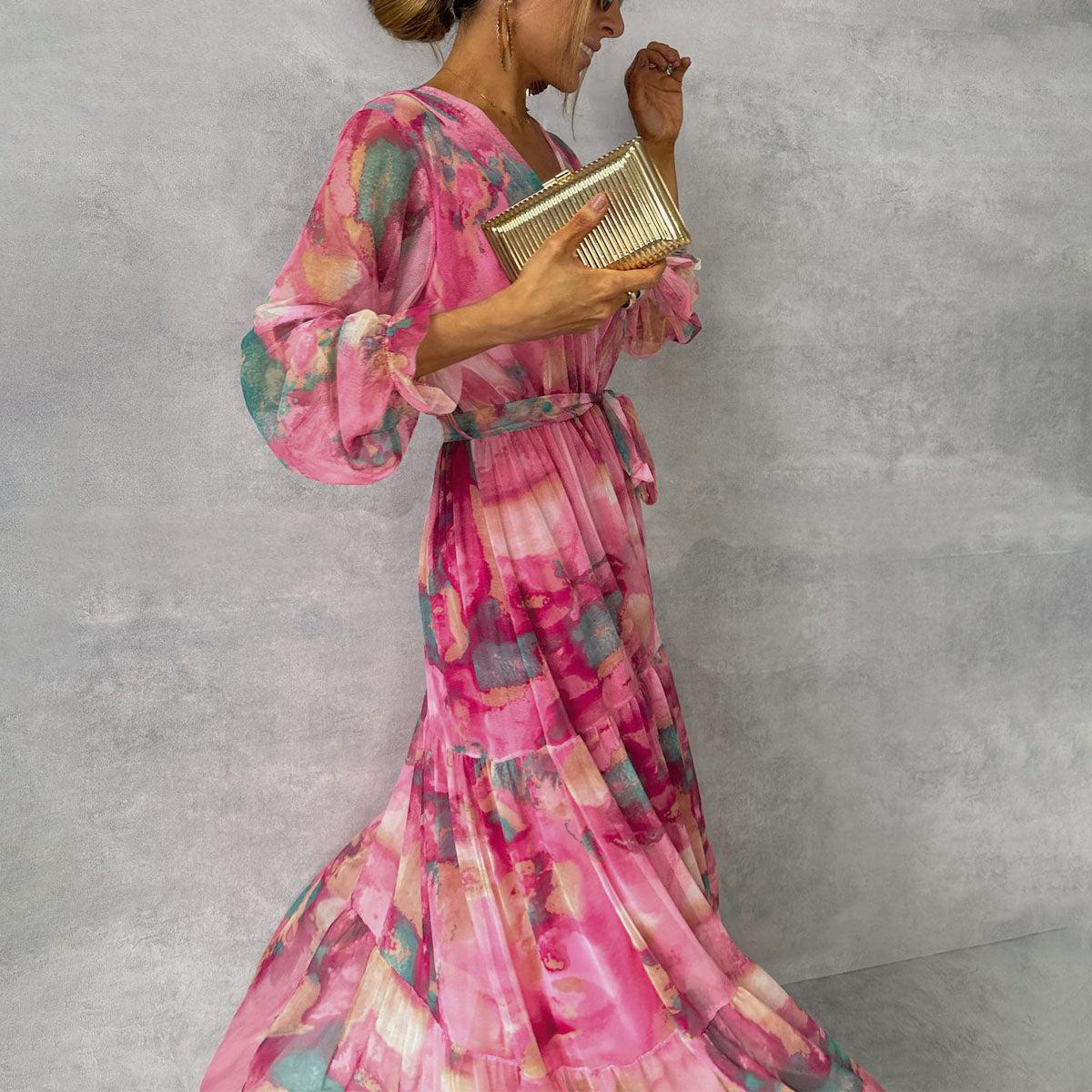 Esme | Damen Blumenprint Langarm Wickel Maxi Kleid