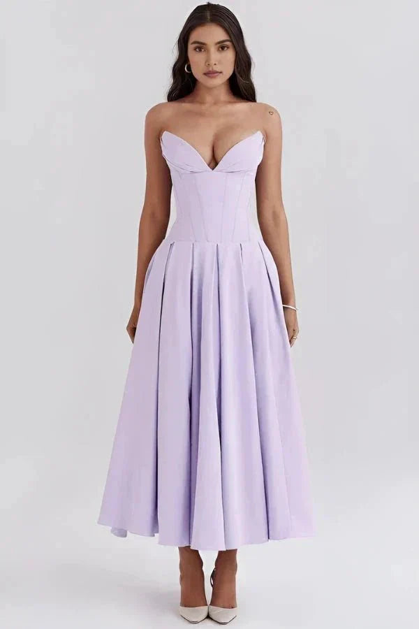 Gabriella | Damen Trägerloses Midikleid Mit Herzförmigem Ausschnitt