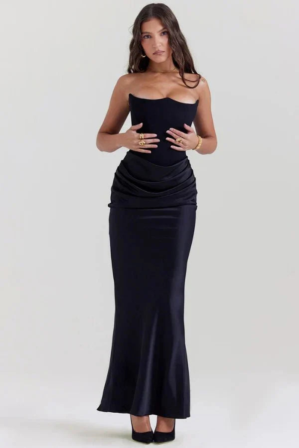 Valentina | Damen Trägerloses Korsett Maxikleid Mit Drapiertem Rock