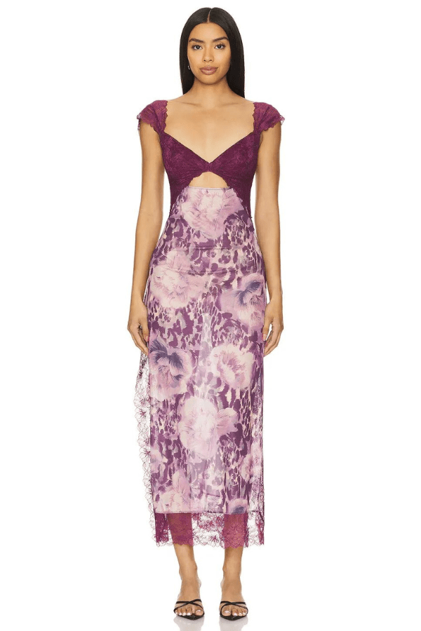 Elena | Damen Maxikleid Mit Blumenprint Und Spitzenbesatz
