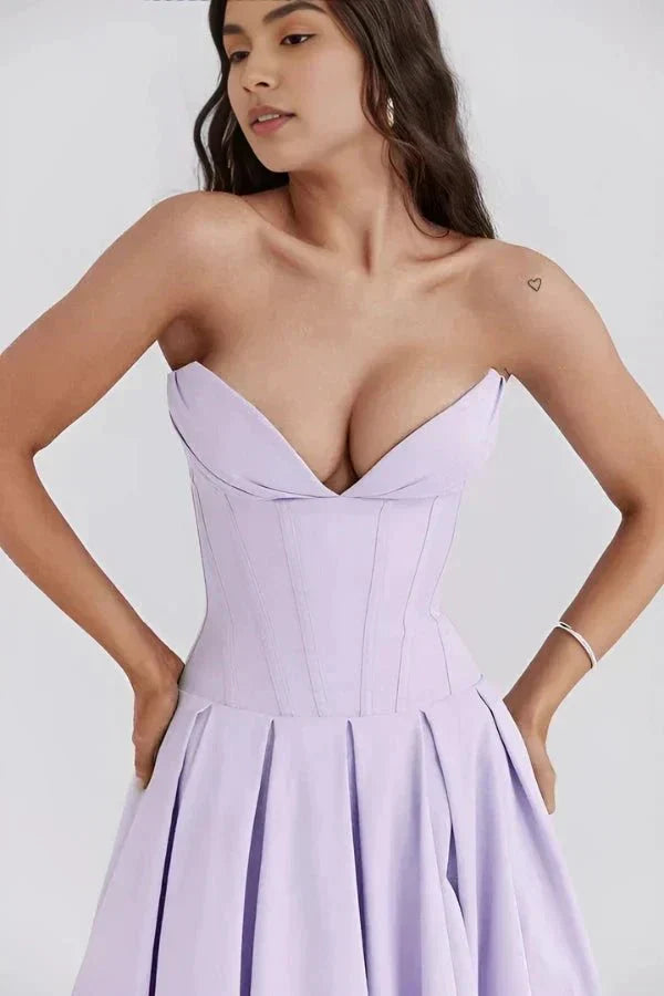 Gabriella | Damen Trägerloses Midikleid Mit Herzförmigem Ausschnitt