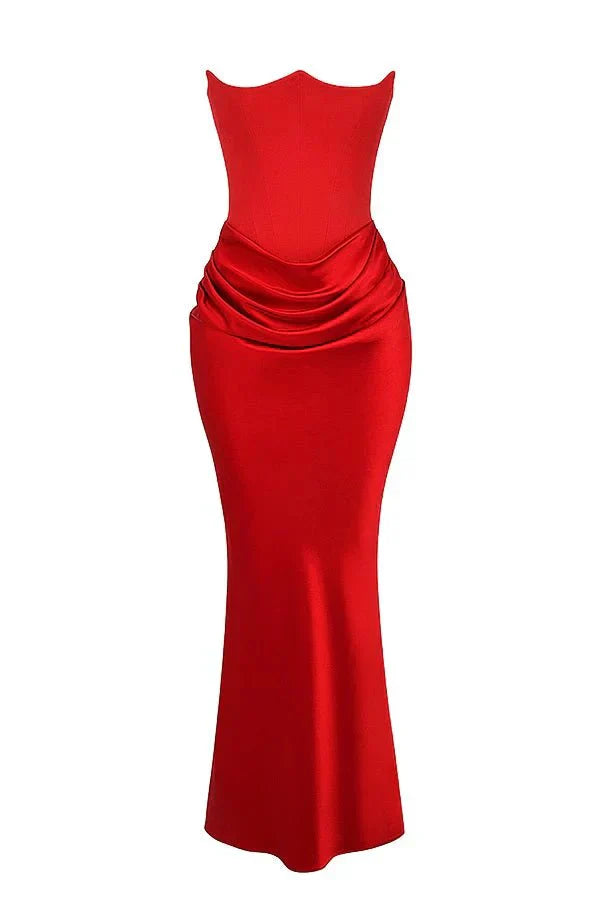 Valentina | Damen Trägerloses Korsett Maxikleid Mit Drapiertem Rock
