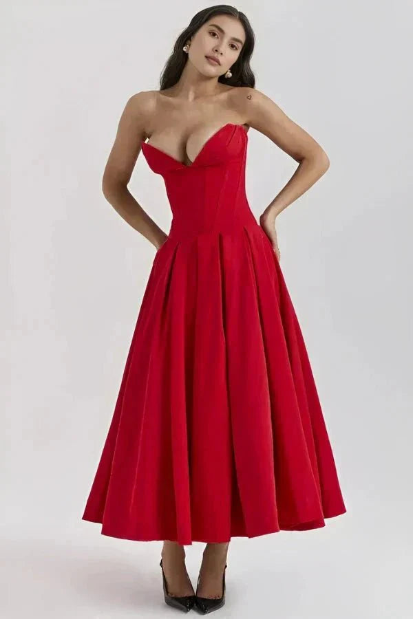 Gabriella | Damen Trägerloses Midikleid Mit Herzförmigem Ausschnitt
