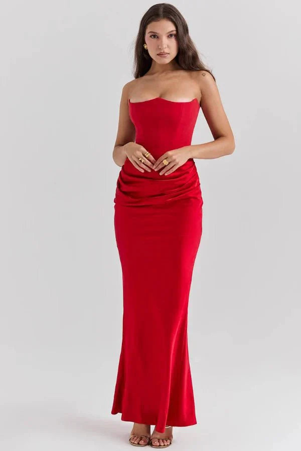 Valentina | Damen Trägerloses Korsett Maxikleid Mit Drapiertem Rock