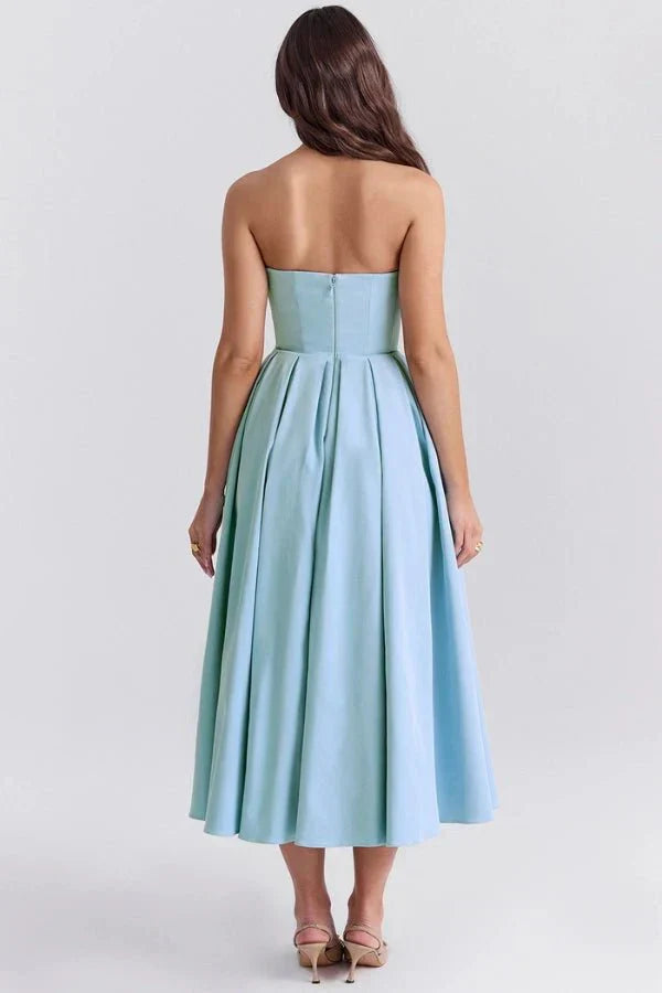 Sophie | Damen Trägerloses Plissee Midikleid