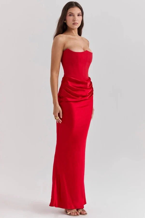 Valentina | Damen Trägerloses Korsett Maxikleid Mit Drapiertem Rock