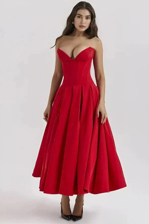 Gabriella | Damen Trägerloses Midikleid Mit Herzförmigem Ausschnitt