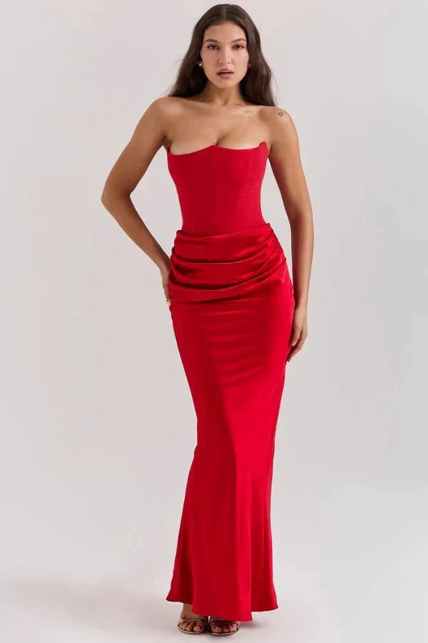 Valentina | Damen Trägerloses Korsett Maxikleid Mit Drapiertem Rock