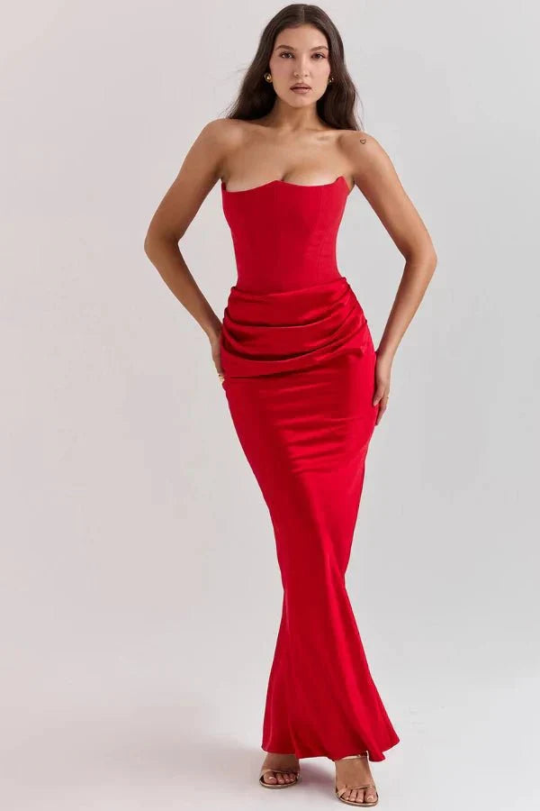 Valentina | Damen Trägerloses Korsett Maxikleid Mit Drapiertem Rock