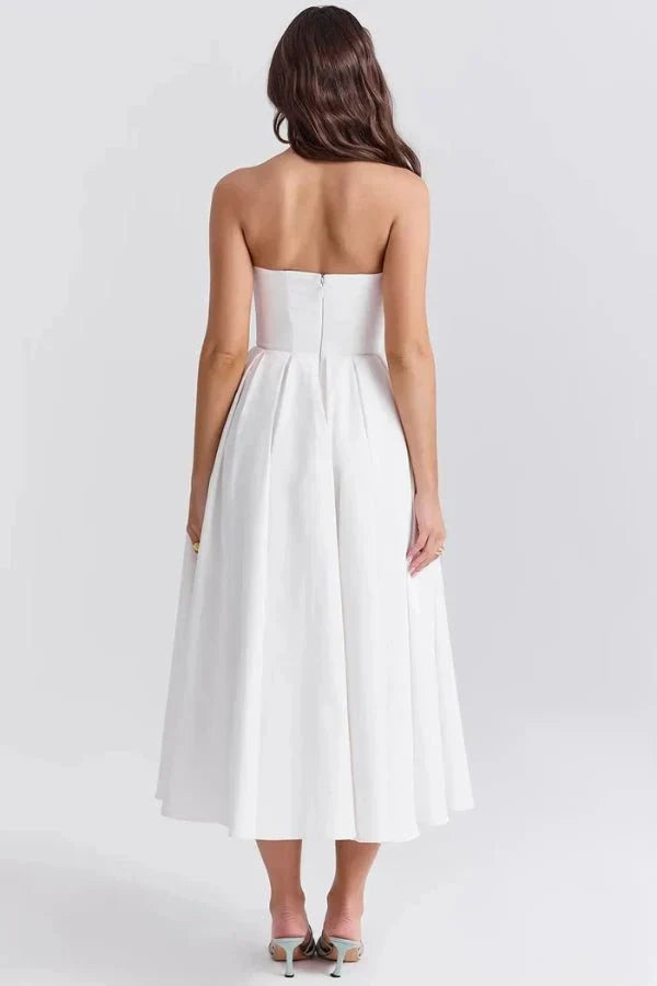 Sophie | Damen Trägerloses Plissee Midikleid