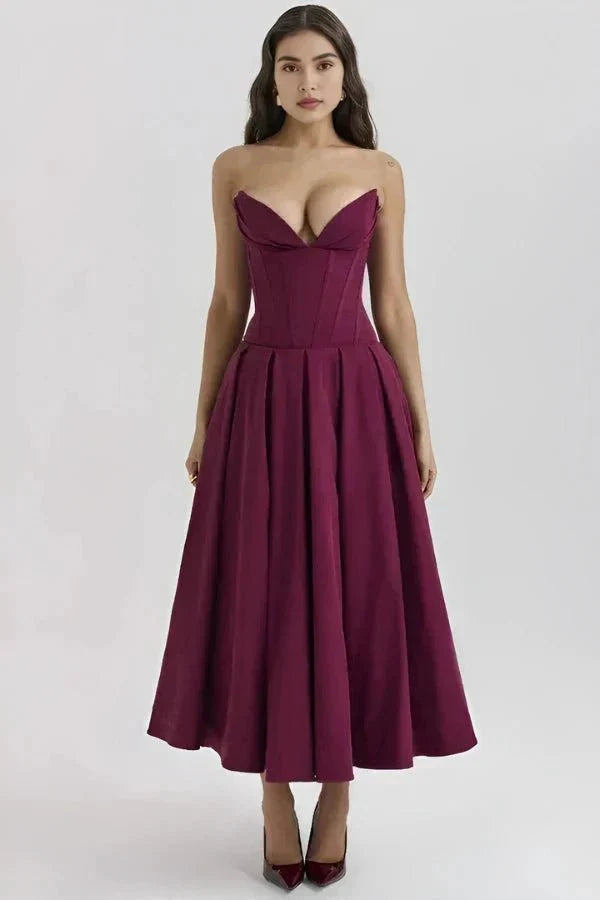 Gabriella | Damen Trägerloses Midikleid Mit Herzförmigem Ausschnitt