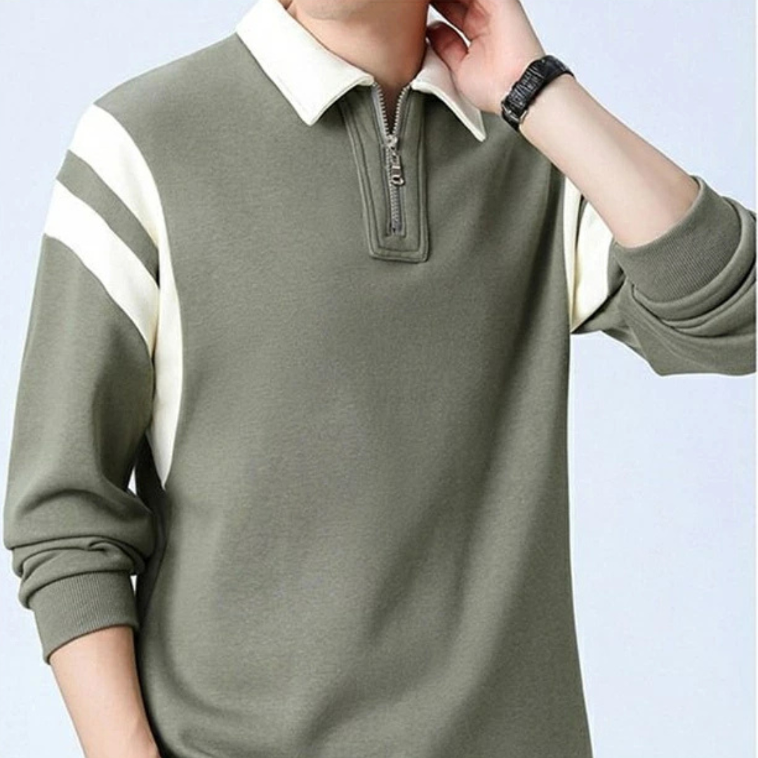 Strukturweg Herren Langarm Polo-Shirt