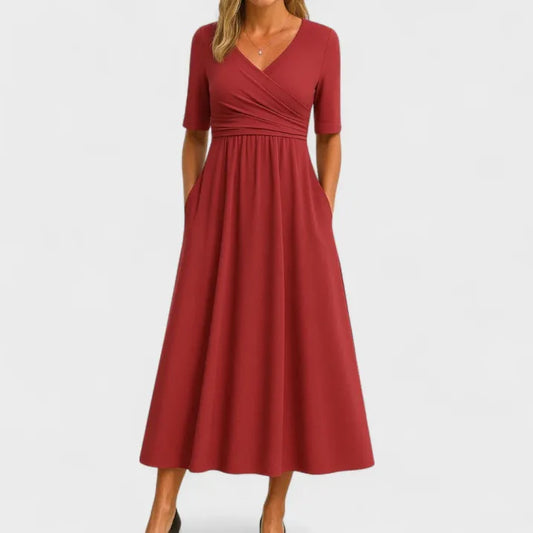 Cassandra | Damen Midikleid Mit V-Ausschnitt Und Kurzarm