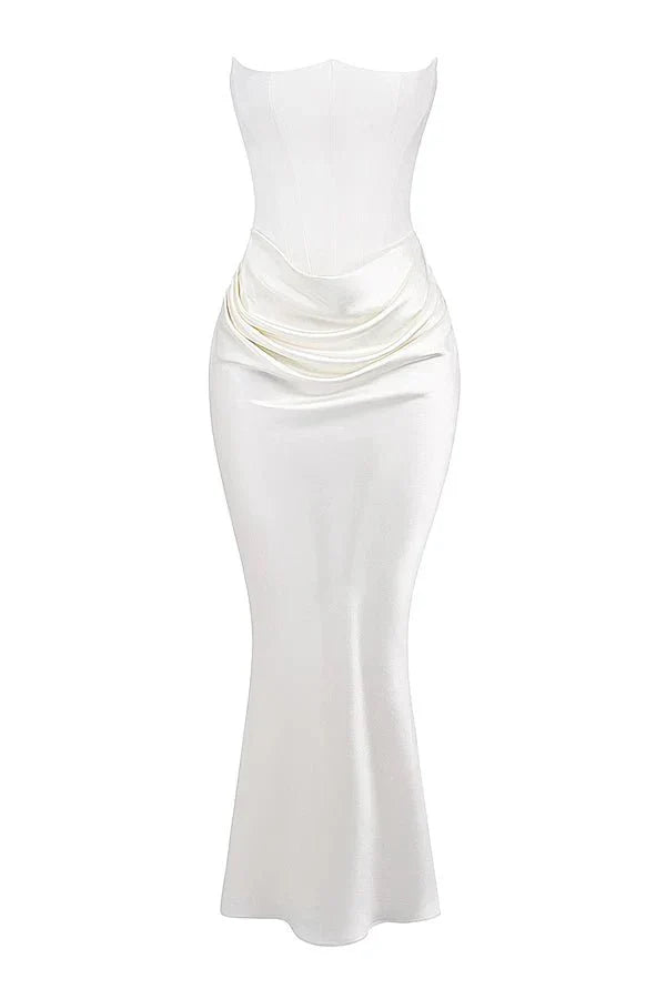 Valentina | Damen Trägerloses Korsett Maxikleid Mit Drapiertem Rock