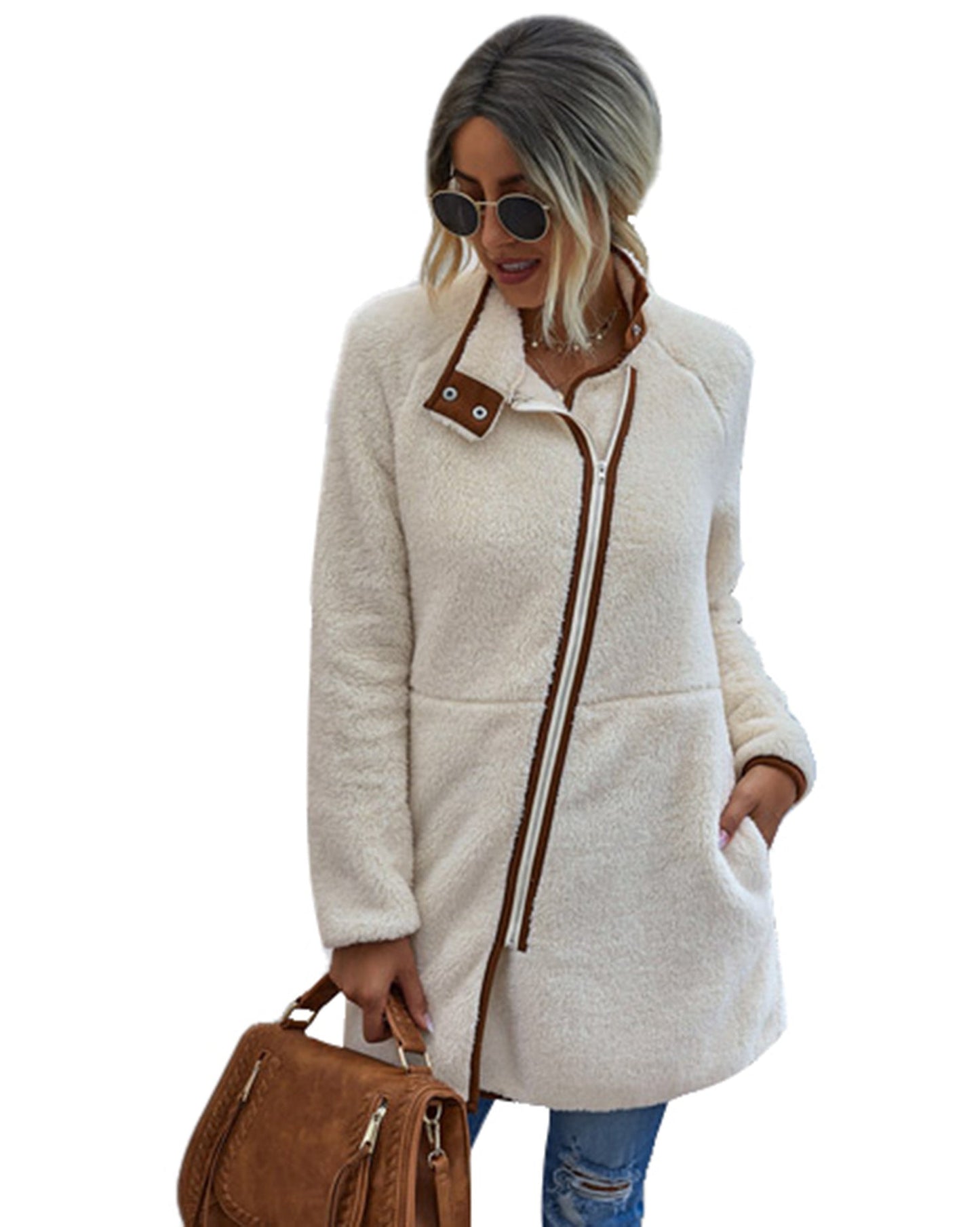 Warmer Pelzmantel mit Taschen